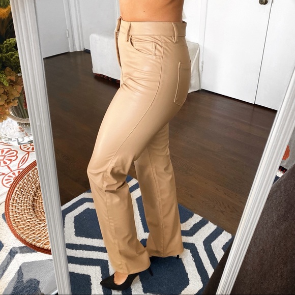 🍂 ZARA TAN FAUX LEATHER HIGH WAIST STRAIGHT LEG PANTS! - Picture 2 of 11